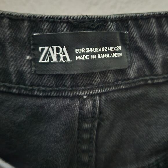 Zara Hi Rise Cropped Culotte Jean Unfinished Raw Hem Wide Leg Denim Washed Black - Picture 7 of 11